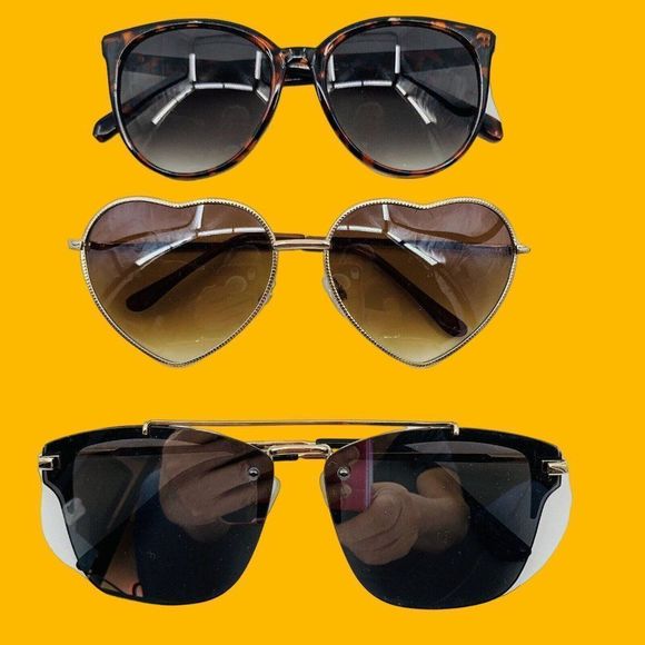 Sunglasses Lot Of 3 Chic Various Styles Colors Fashion Heart Modern GUC UV 5234 - Picture 1 of 7